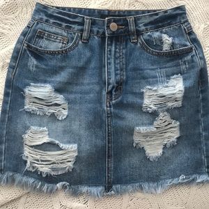 Distressed Denim Skirt